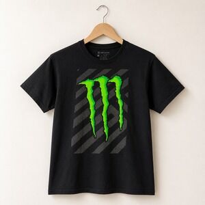 Monster Energy Mens XXL Black Graphic T-Shirt Green Claw Logo Striped Tee